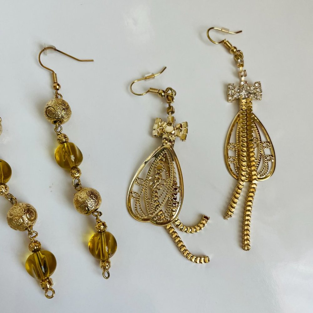 Boho Trendy Gold Long Drop Dangle Earrings 3 1/2-4” Lot of 2 Pairs NWOT - Picture 2 of 7